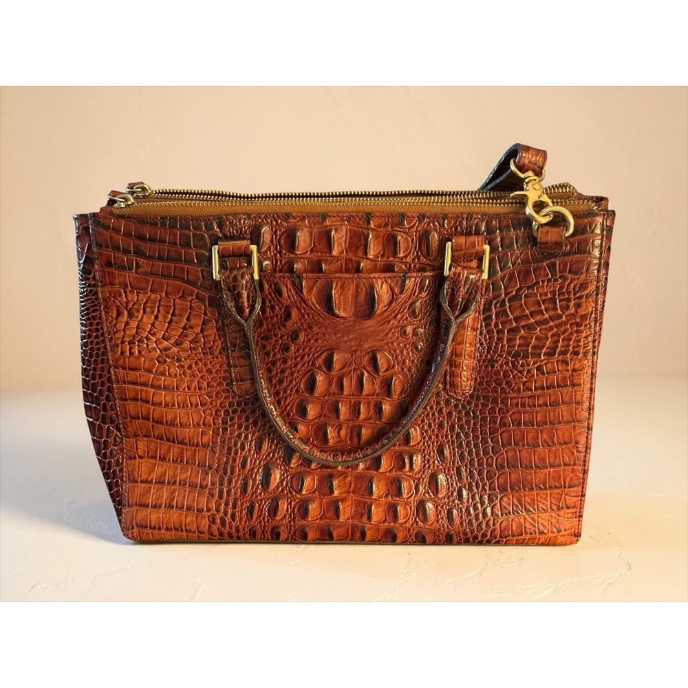 Brahmin Brown Croc-Embossed Leather Satchel with Gold Hardware - Picture 2 of 13